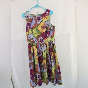 Retrolicious Colorful Floral Sleeveless Fit & Flair Zip Back Cotton Dress.Sz L